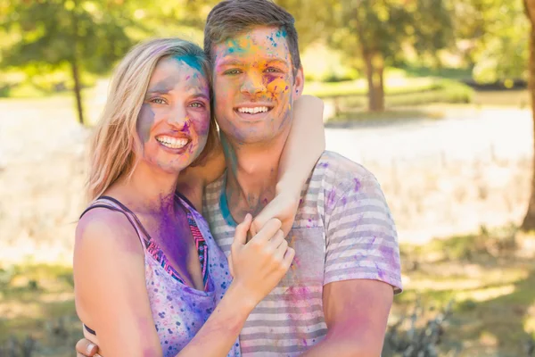 Young friends having fun with powder paint — Stock Photo, Image