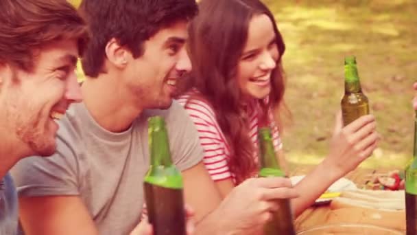 Přátel, opékání dohromady během oběda — Stock video