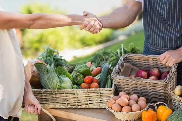 Farmer and customer shaking hands — Stock Photo, Image