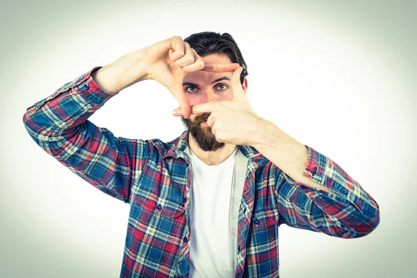 Guapo hipster marco con las manos — Foto de Stock