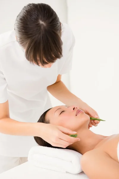 Woman receiving aloe vera massage — Stock Photo, Image