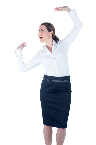 Bonita mujer de negocios bailando y animando — Foto de Stock