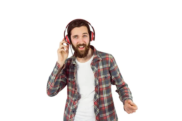 Hipster enjoying listening to music — Stock Photo, Image