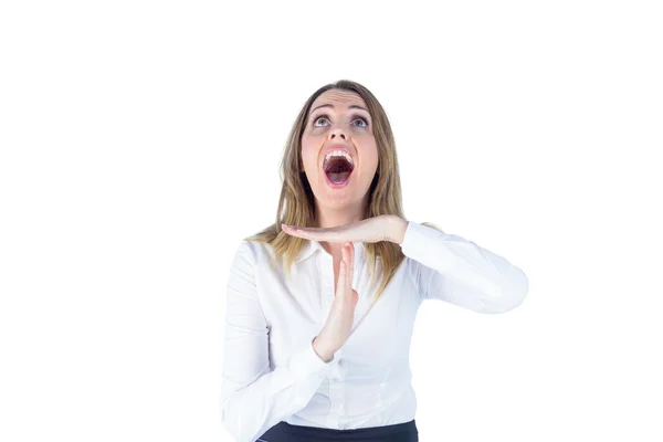 Stressed businesswoman asking for a timeout — Stock Photo, Image