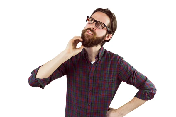 Düşünme ve sakal tırmalamak hipster — Stok fotoğraf