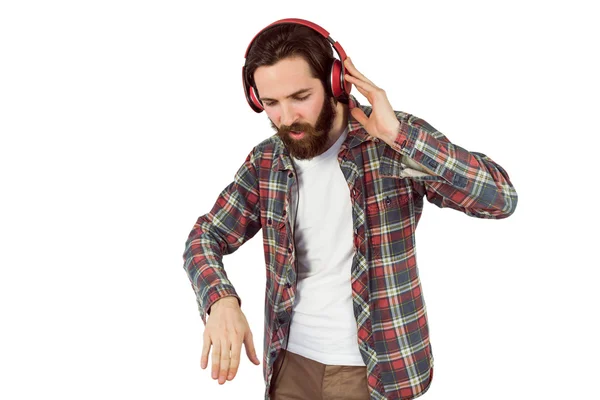 Hipster gosta de ouvir música — Fotografia de Stock
