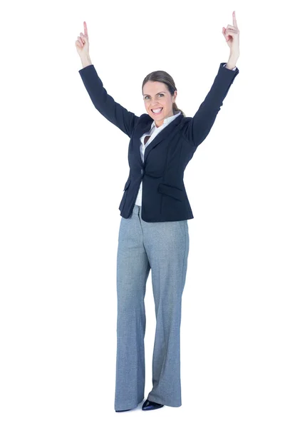 Portrait of a woman pointing the sky — Stock Photo, Image