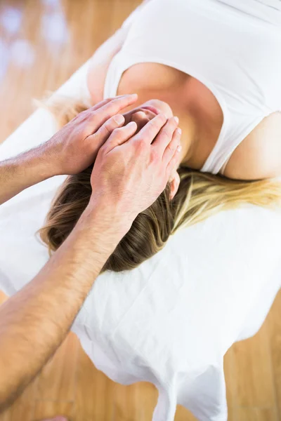 Relaxed pregnant woman enjoying reiki technique — 스톡 사진