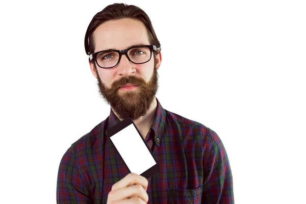 Handsome hipster showing his phone — Stock Photo, Image