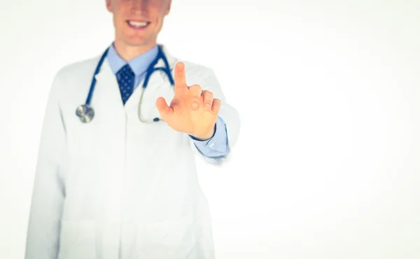 Smiling doctor writing with fingers — Stock Photo, Image