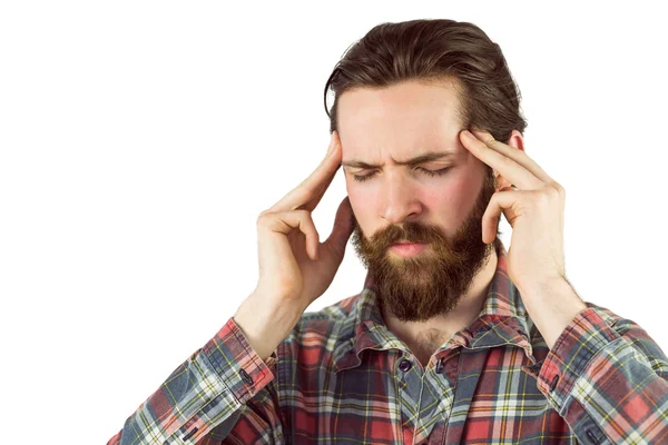 Bonito hipster recebendo uma dor de cabeça — Fotografia de Stock