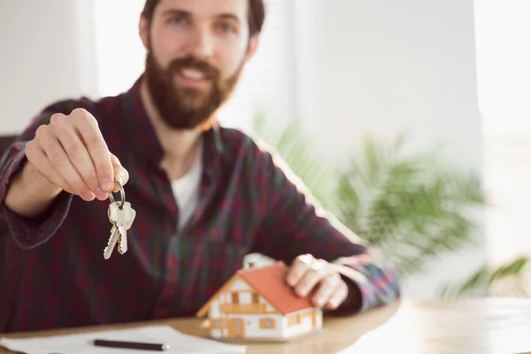 Hipster businessman applying for a mortgage — Stok fotoğraf