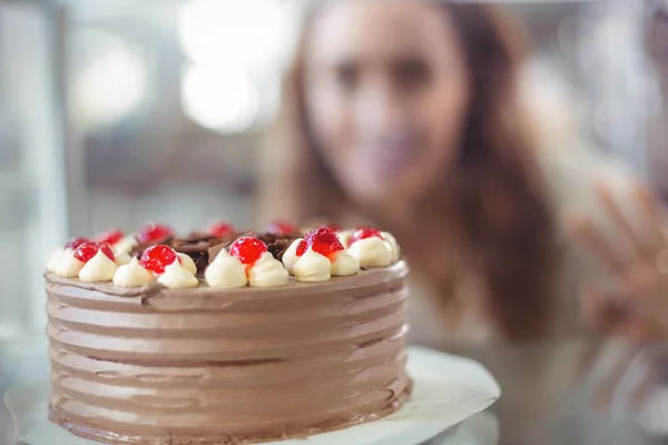 Vitrine van chocolade taart — Stockfoto