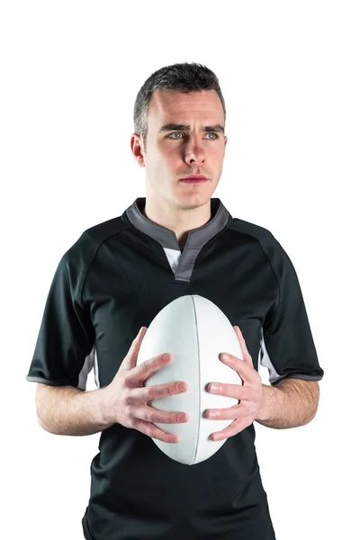 Gracz rugby, trzymając rugby piłka — Zdjęcie stockowe