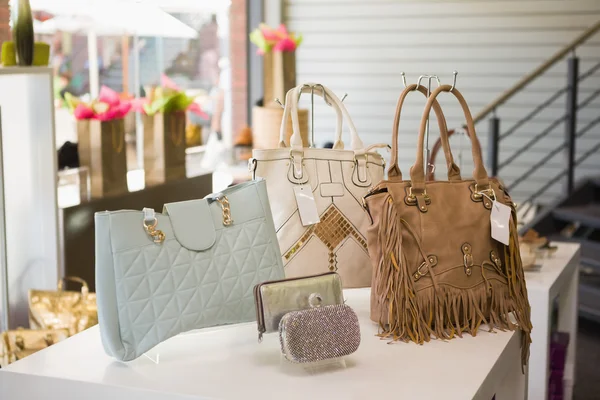 Exibição de bolsa em uma loja de moda — Fotografia de Stock