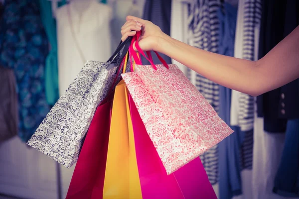 Mulher segurando sacos de compras — Fotografia de Stock