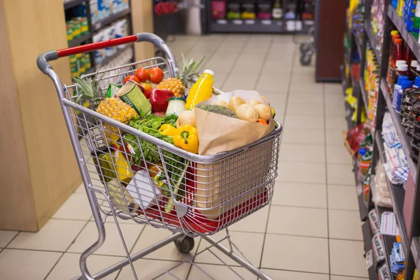 Ein Einkaufswagen mit gesundem Essen — Stockfoto