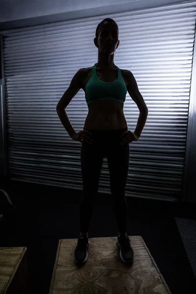 Mujer musculosa de pie sobre una caja —  Fotos de Stock