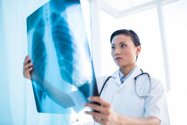 Serious female doctor examining x-ray Stock Picture