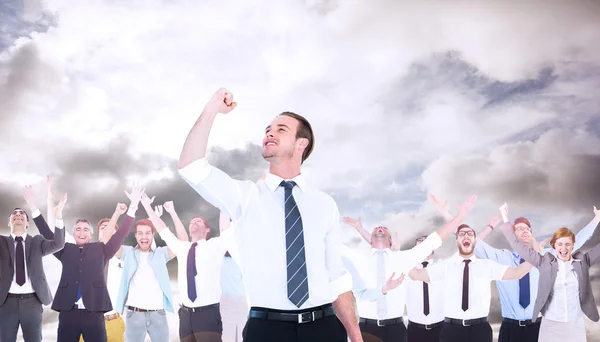 Businessman cheering with clenched fist — Stock Photo, Image