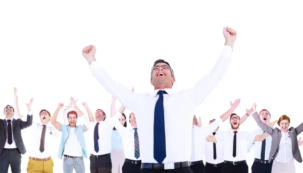 Businesspeople with arms raised up — Stock Photo, Image