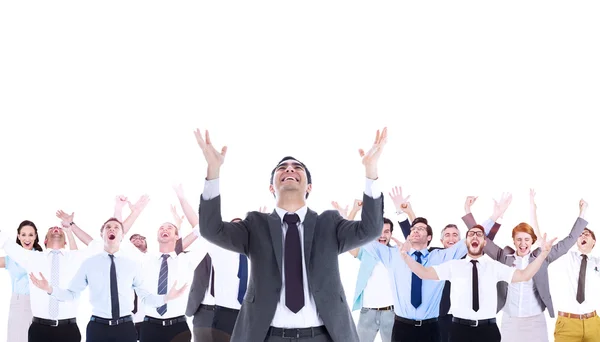Företagare med upp upp armarna — Stockfoto