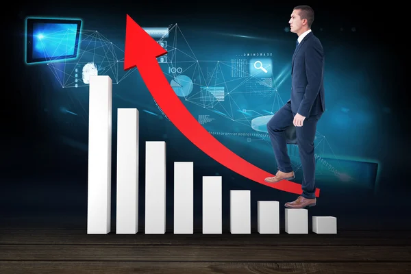 Businessman stepping up by graph — Stock Photo, Image