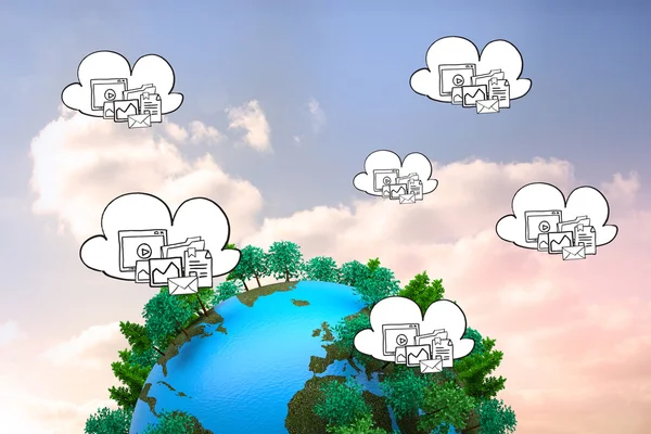 Wolken met computers en bestanden — Stockfoto