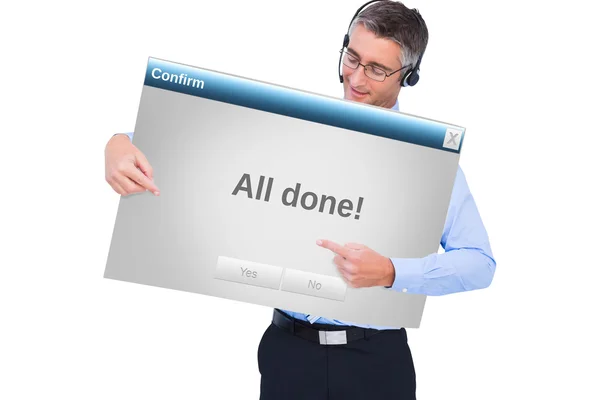 Businessman with headphone presenting a panel — Stock Photo, Image