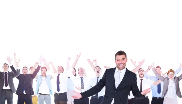 Businesspeople with arms raised up — Stock Photo, Image