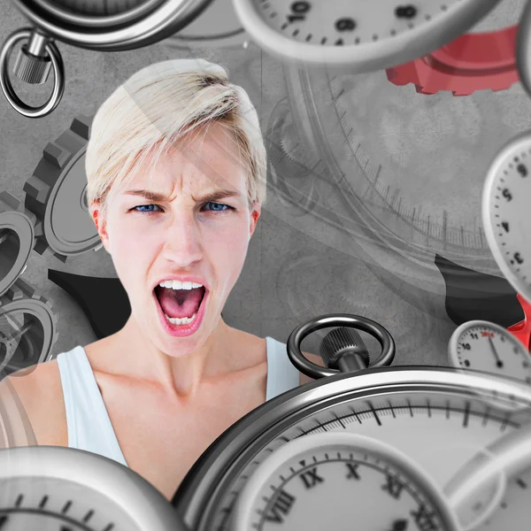 Angry blonde woman screaming — Stock Photo, Image
