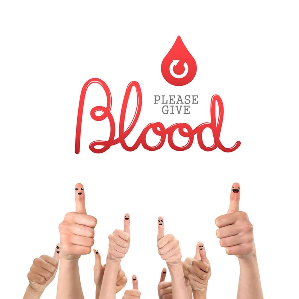 Blood donation against thumbs up — Stock Photo, Image