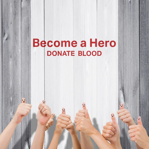 Blood donation against wooden planks — Stock Photo, Image