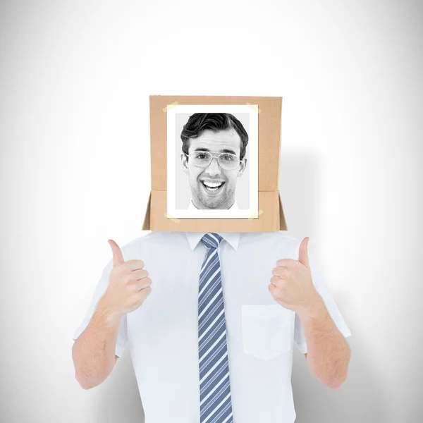 Businessman with photo box on head — Stock Photo, Image