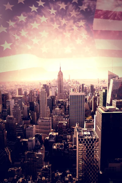 纽约城和美国国旗 — 图库照片