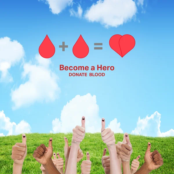 Blood donation against sky and field — Stock Photo, Image