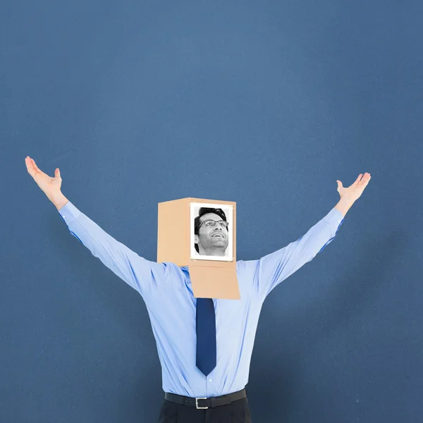 Businessman with photo box on head — Stock Photo, Image