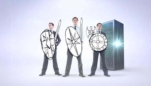 Businessmen with swords and shields — Stock Photo, Image