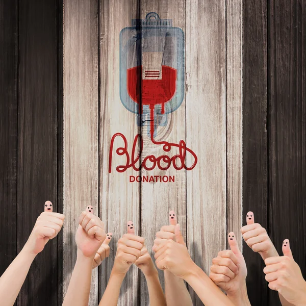 Blood donation against wooden planks — Stock Photo, Image