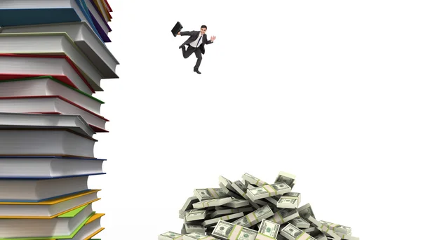 Businessman against stack of books — Stock Photo, Image
