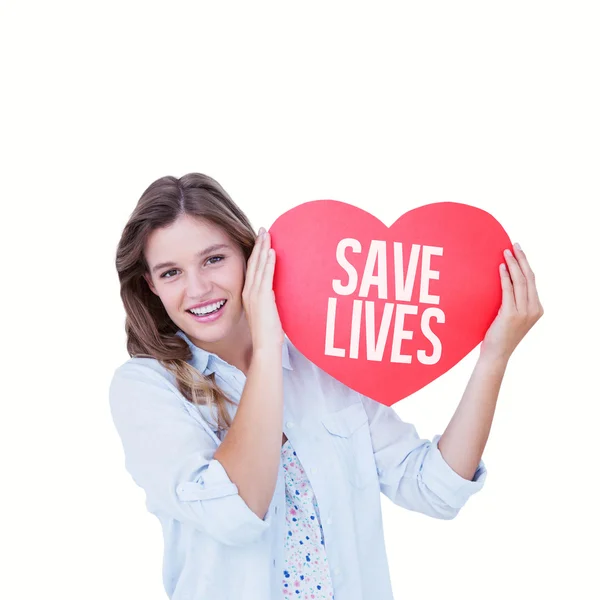 Woman holding heart card — Stock Photo, Image