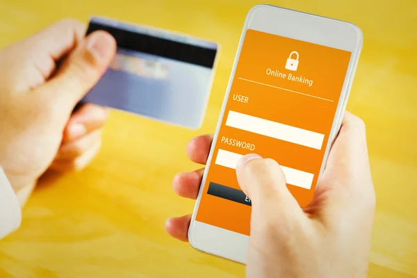 Geschäftsmann nutzt Smartphone gegen Online-Banking — Stockbild Geschäftsmann mit Smartphone — Stockfoto