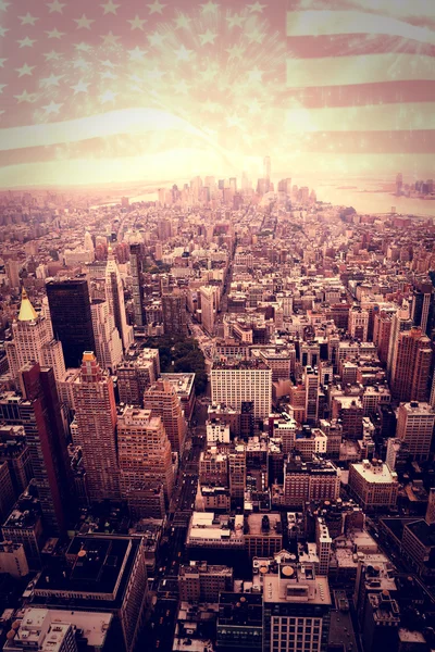 Nova Iorque cidade e bandeira americana — Fotografia de Stock