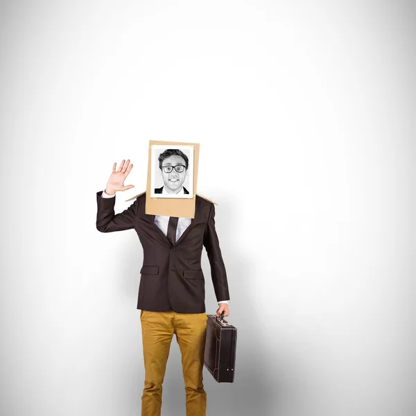 Businessman with photo box on head — Stock Photo, Image