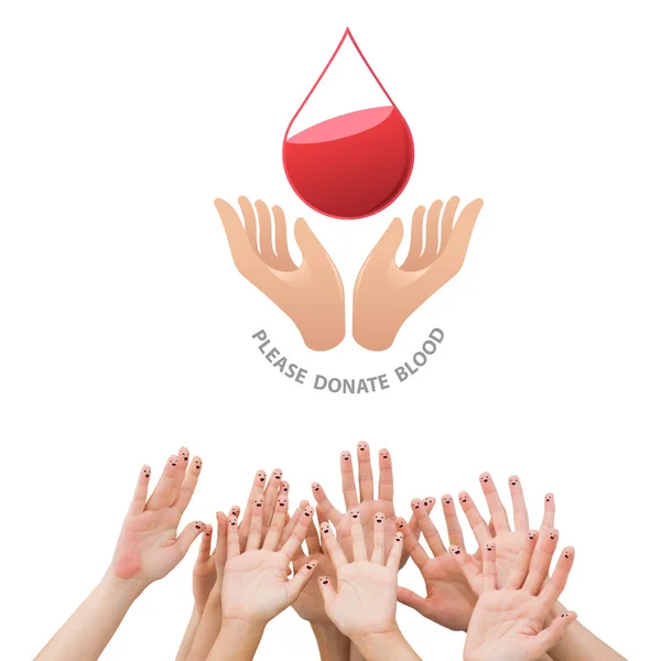 Blood donation against hands waving — Stock Photo, Image