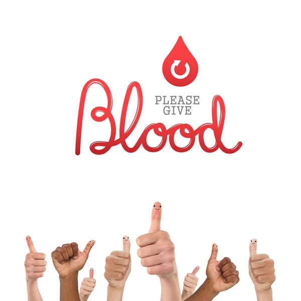 Blood donation against thumbs up — Stock Photo, Image