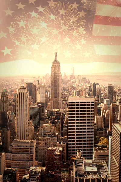 New york city and american flag — Stock Photo, Image