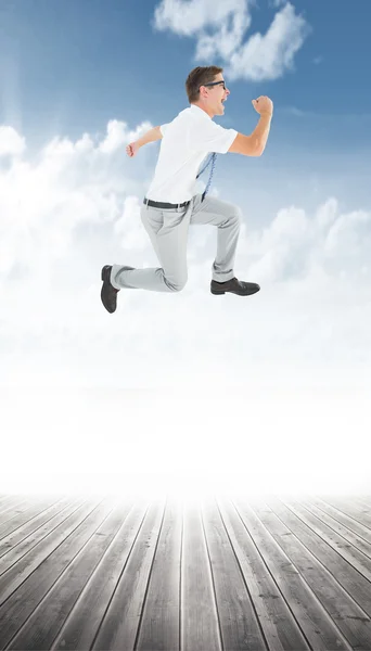 Businessman running mid air — Stock Photo, Image