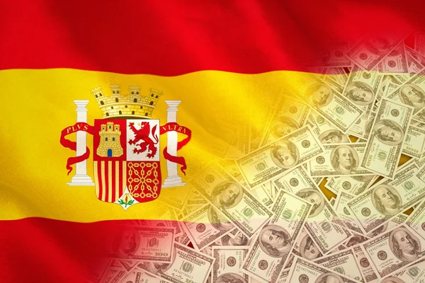 Dólares contra bandera nacional española — Foto de Stock