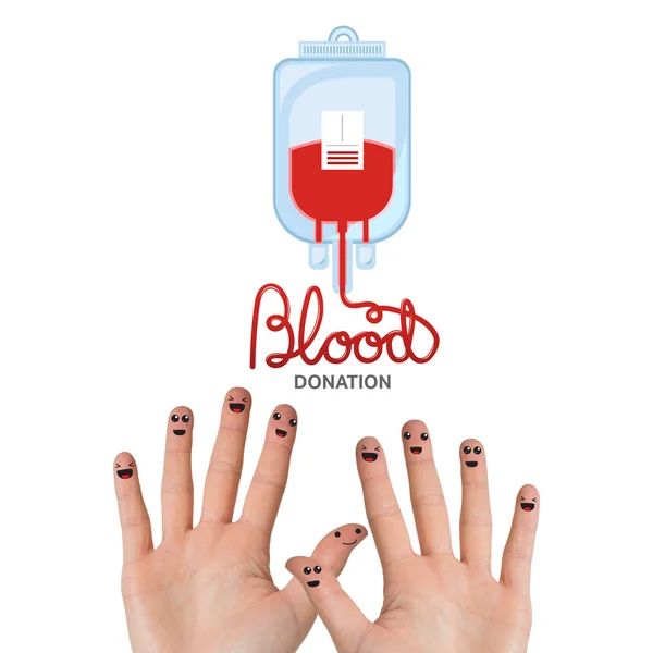 Don de sang contre les mains agitant — Photo